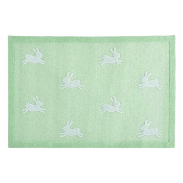 Hand Tufted Wool Rugs | For The Love Of Rabbits Hand Tufted Wool Rug – Green, 3′ x 5′ Hand Tufted Wool Rugs Hand Tufted Wool Rugs