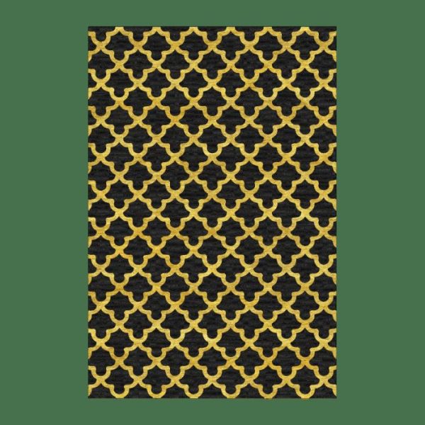 Hand Tufted Wool Rugs | Golden Art Deco Scale Black Tufted Rug, 2′ x 3′ Hand Tufted Wool Rugs Hand Tufted Wool Rugs