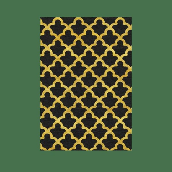 Hand Tufted Wool Rugs | Golden Art Deco Scale Black Tufted Rug, 2′ x 3′ Hand Tufted Wool Rugs Hand Tufted Wool Rugs