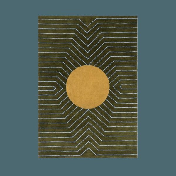 Hand Tufted Wool Rugs | Moss Green Gold Circle Geometric Hand Tufted Wool Rug, 2′ x 3′ Hand Tufted Wool Rugs Hand Tufted Wool Rugs