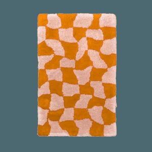 Hand Tufted Wool Rugs | Orange Abstract Checker Hand Tufted Wool Rug, 2′ x 3′ Hand Tufted Wool Rugs Hand Tufted Wool Rugs