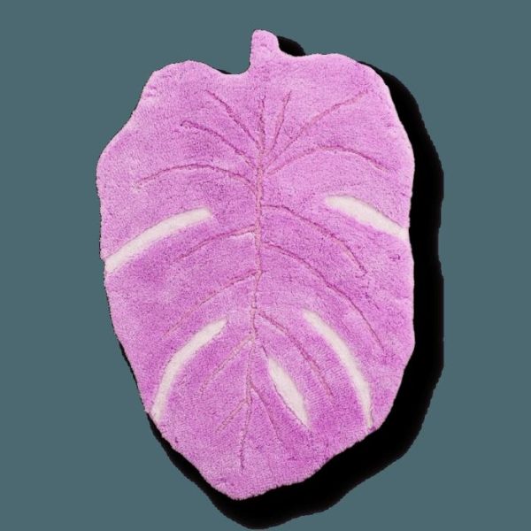 Hand Tufted Wool Rugs | Pink Monstera Leaf Shaped Accent Hand Tufted Wool Rug, 2′ x 3′ Accent Rugs Accent Rugs