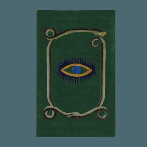 Hand Tufted Wool Rugs | Snake And Yellow Evil Eyes Green Hand Tufted Wool Rug, 3′ x 5′ Hand Tufted Wool Rugs Hand Tufted Wool Rugs