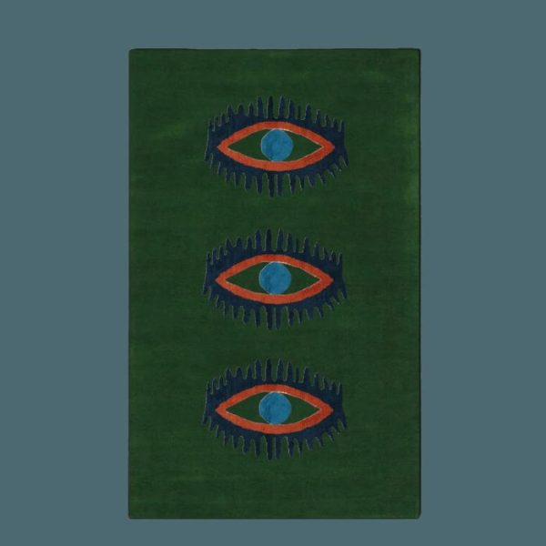 Hand Tufted Wool Rugs | Three Evil Eyes Green Hand Tufted Wool Rug – Classic, 3′ x 5′ Hand Tufted Wool Rugs Hand Tufted Wool Rugs