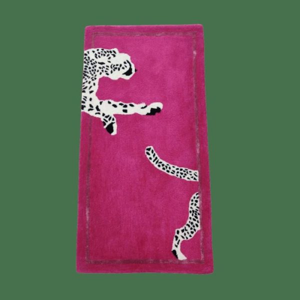 Hand Tufted Wool Rugs | Walking Wild Cat Leopard On Silk Road Hand Tufted Wool Rug – Pink, 2.5′ x 5′ Accent Rugs Accent Rugs