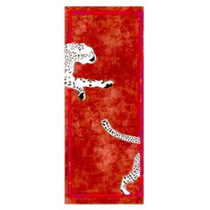 Hand Tufted Wool Rugs | Walking Wild Cat Leopard On Silk Road Hand Tufted Wool Rug – Red, 2.5′ x 5′ Accent Rugs Accent Rugs