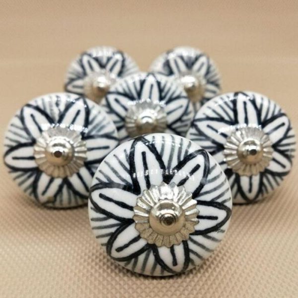 Hardware | Black Flower Stripe Ceramic Knobs – Set Of 6 Decor Hardware