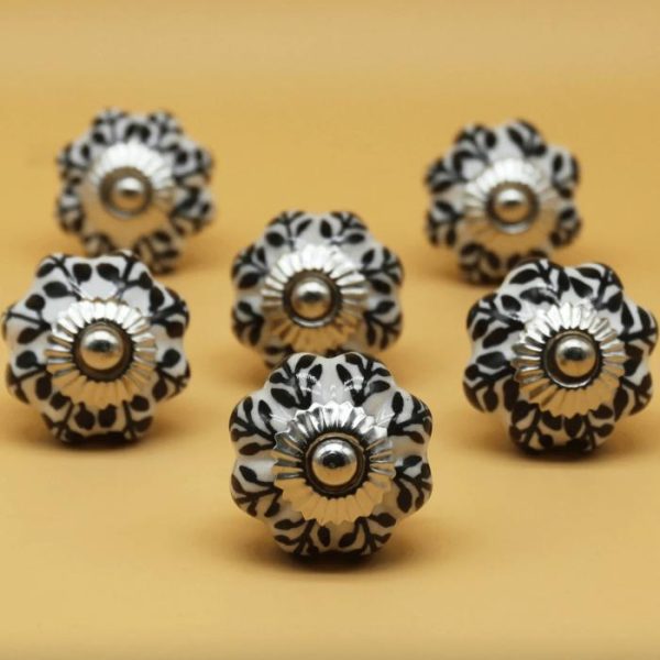 Hardware | Hand Painted Black Leaves Ceramic Knobs – Set Of 6 Decor Hardware