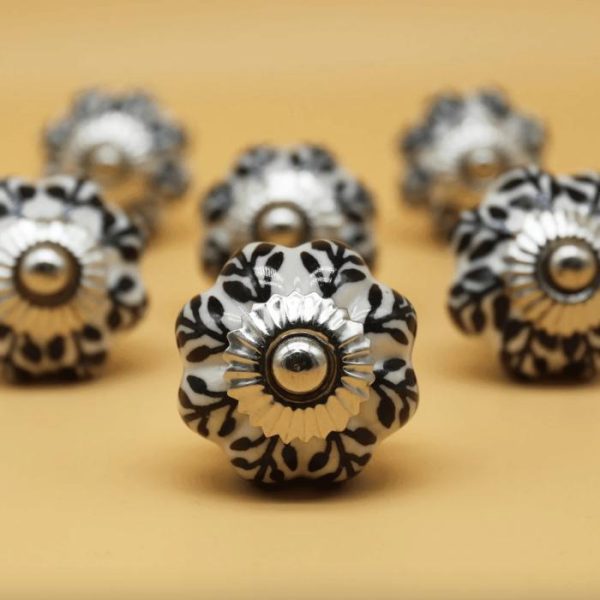 Hardware | Hand Painted Black Leaves Ceramic Knobs – Set Of 6 Decor Hardware