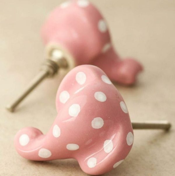 Hardware | Pink And White Polka Dots Elephant Shape Knob – Set Of 6 Decor Hardware