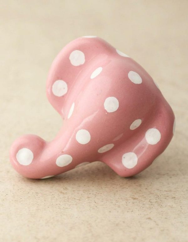 Hardware | Pink And White Polka Dots Elephant Shape Knob – Set Of 6 Decor Hardware