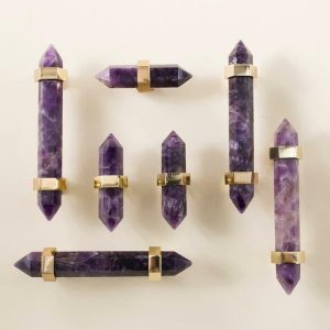 Hardware | Purple Amethyst Bar Cabinet Drawer Pull With Brass Accent, Small Decor Hardware