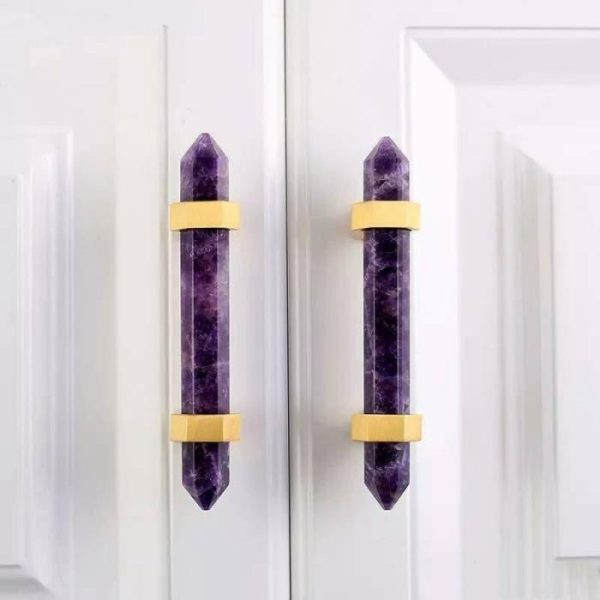 Hardware | Purple Amethyst Bar Cabinet Drawer Pull With Brass Accent, Small Decor Hardware