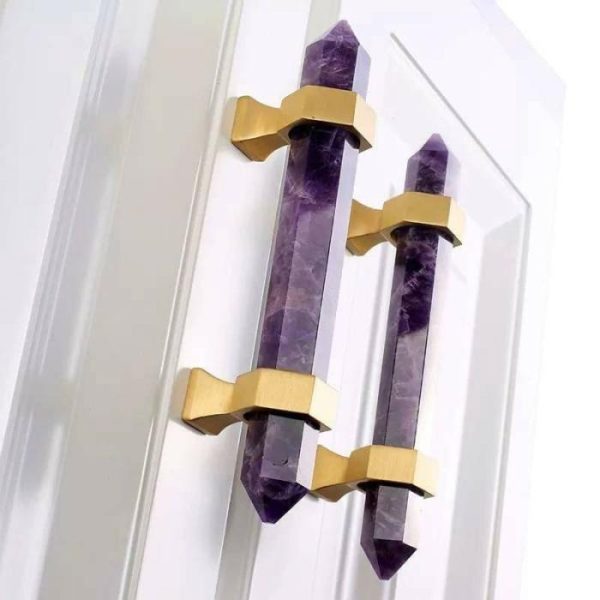 Hardware | Purple Amethyst Bar Cabinet Drawer Pull With Brass Accent, Small Decor Hardware