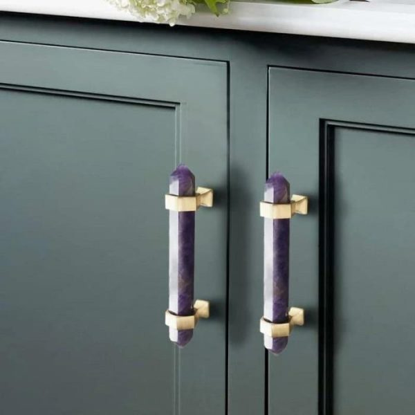 Hardware | Purple Amethyst Bar Cabinet Drawer Pull With Brass Accent, Small Decor Hardware