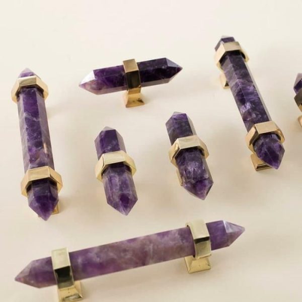 Hardware | Purple Amethyst Bar Cabinet Drawer Pull With Brass Accent, Small Decor Hardware