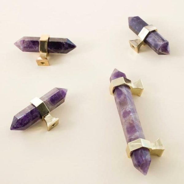 Hardware | Purple Amethyst Bar Cabinet Drawer Pull With Brass Accent, Small Decor Hardware