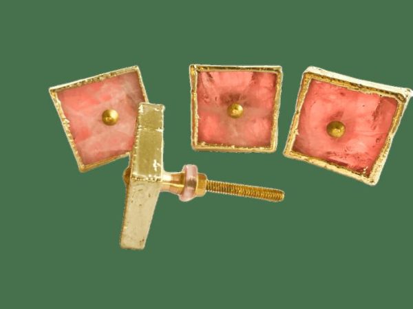 Hardware | Square Rose Quartz Cabinet Door Pull Handle – Set Of 4 Decor Hardware