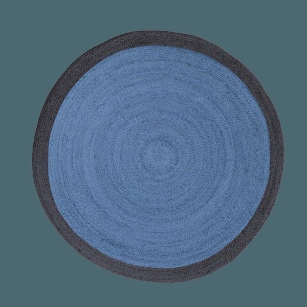 Jute Rugs | Black And Blue Round Jute Rug, 3′ x 3′ Jute Rugs Jute Rugs