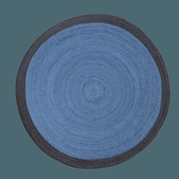 Jute Rugs | Black And Blue Round Jute Rug, 3′ x 3′ Jute Rugs Jute Rugs