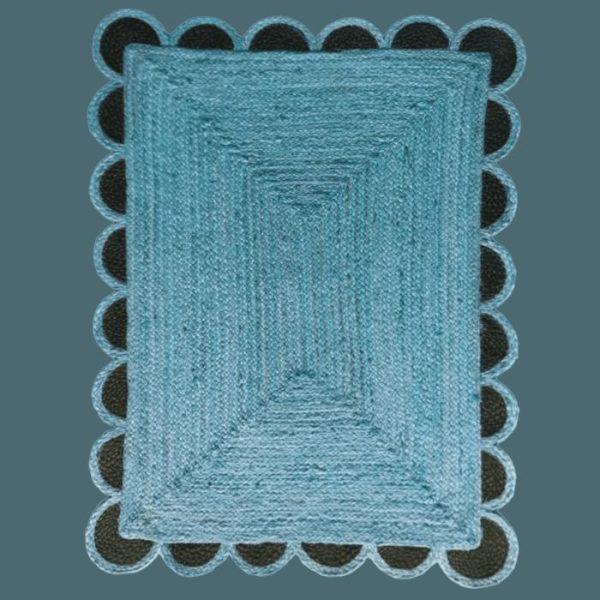 Jute Rugs | Black And Blue Scallop Jute Rug, 2′ x 3′ Jute Rugs Jute Rugs