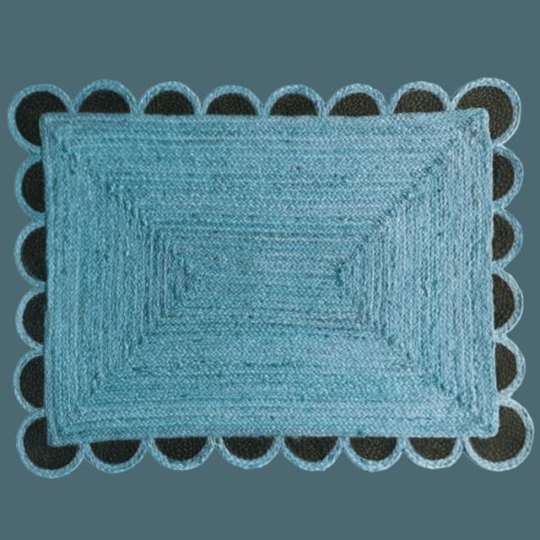 Jute Rugs | Black And Blue Scallop Jute Rug, 2′ x 3′ Jute Rugs Jute Rugs