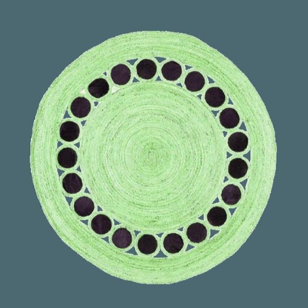 Jute Rugs | Black And Green Circle Round Jute Rug, 3′ x 3′ Jute Rugs Jute Rugs