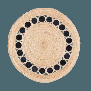 Jute Rugs | Black And Natural Circle Round Jute Rug, 3′ x 3′ Jute Rugs Jute Rugs