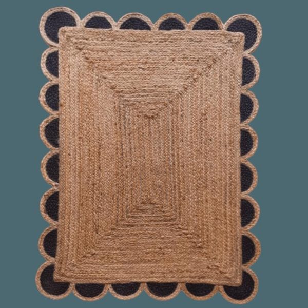 Jute Rugs | Black And Natural Scallop Jute Rug, 2′ x 3′ Jute Rugs Jute Rugs