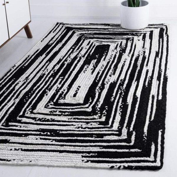 Jute Rugs | Black And White Rectangular Hand Made Cotton Rug, 2′ x 3′ Cotton Rugs Cotton Rugs