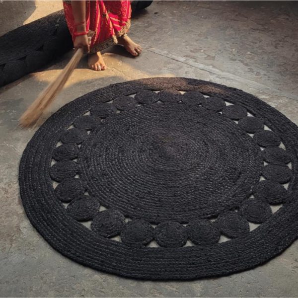 Jute Rugs | Black Round Jute Rug, 2′ x 2′ Jute Rugs Jute Rugs