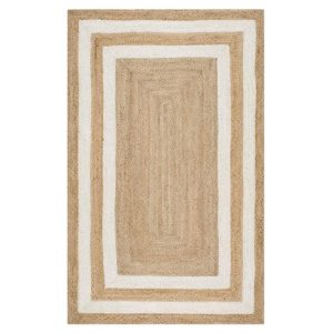 Jute Rugs | Double White Trim Natural Rectangular Hand Braided Jute Rug, 2′ x 3′ Jute Rugs Jute Rugs