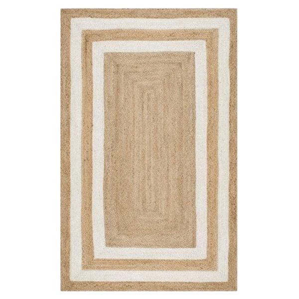 Jute Rugs | Double White Trim Natural Rectangular Hand Braided Jute Rug, 2′ x 3′ Jute Rugs Jute Rugs