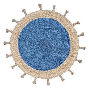 Jute Rugs | Fringed Blue Round Jute Rug, 2′ x 2′ Jute Rugs Jute Rugs