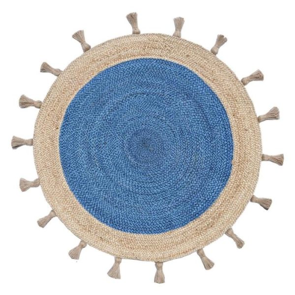 Jute Rugs | Fringed Blue Round Jute Rug, 2′ x 2′ Jute Rugs Jute Rugs