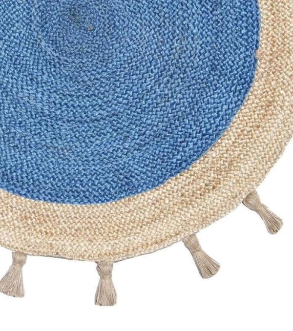 Jute Rugs | Fringed Blue Round Jute Rug, 2′ x 2′ Jute Rugs Jute Rugs