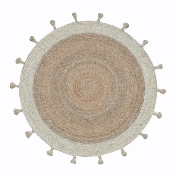 Jute Rugs | Fringed White Round Jute Rug, 2′ x 2′ Jute Rugs Jute Rugs