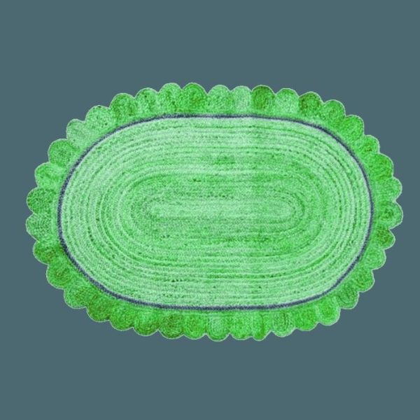 Jute Rugs | Green Scalloped Oval Jute Rug, 2′ x 3′ Jute Rugs Jute Rugs