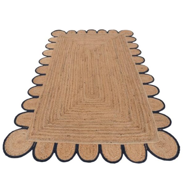 Jute Rugs | Handmade Black Trim Scalloped Jute Rug, 2′ x 3′ Jute Rugs Jute Rugs