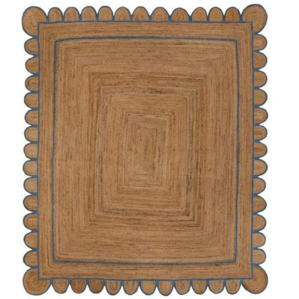 Jute Rugs | Handmade Blue Mini Scalloped Jute Rug, 2′ x 3′ Jute Rugs Jute Rugs