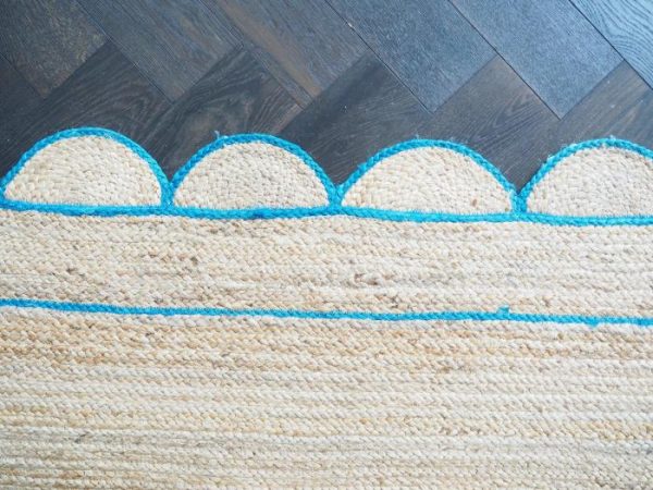 Jute Rugs | Handmade Blue Mini Scalloped Jute Rug, 2′ x 3′ Jute Rugs Jute Rugs