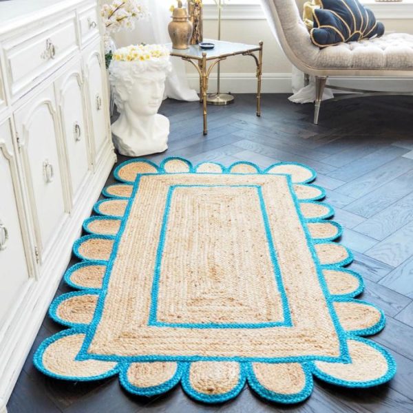 Jute Rugs | Handmade Blue Mini Scalloped Jute Rug, 2′ x 3′ Jute Rugs Jute Rugs