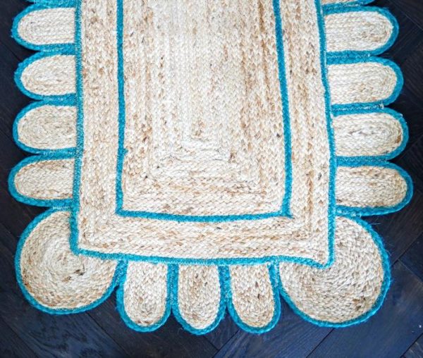 Jute Rugs | Handmade Blue Mini Scalloped Jute Rug, 2′ x 3′ Jute Rugs Jute Rugs