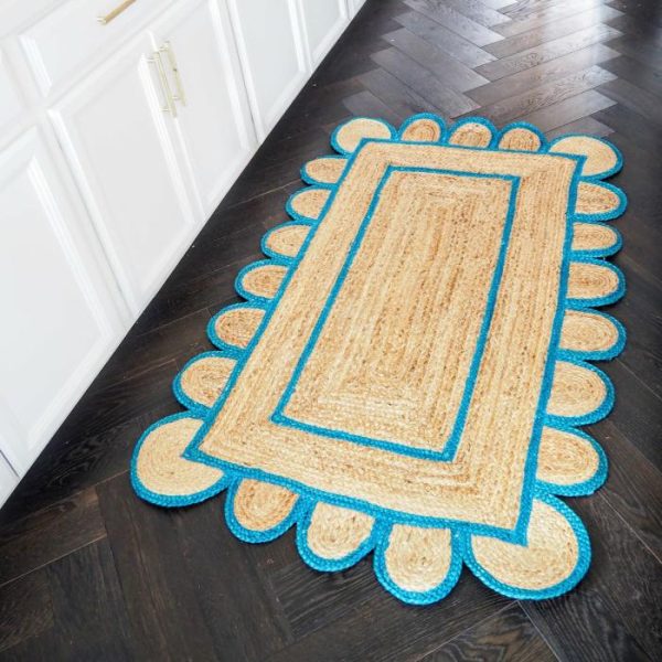 Jute Rugs | Handmade Blue Mini Scalloped Jute Rug, 2′ x 3′ Jute Rugs Jute Rugs