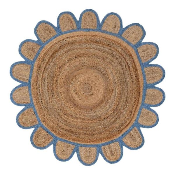 Jute Rugs | Handmade Blue Scalloped Round Jute Rug, 3′ x 3′ Jute Rugs Jute Rugs