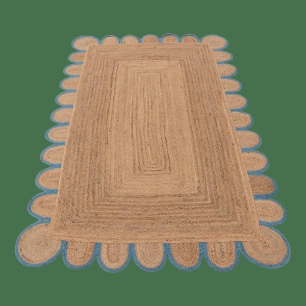 Jute Rugs | Handmade Blue Trim Scalloped Jute Rug, 2′ x 3′ Jute Rugs Jute Rugs