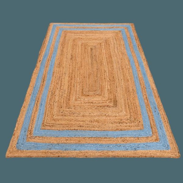 Jute Rugs | Handmade Chic Blue Borders Jute Rug, 2′ x 3′ Jute Rugs Jute Rugs