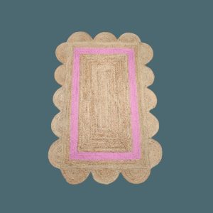 Jute Rugs | Handmade Large Pink Scalloped Border Jute Rug, 2′ x 3′ Jute Rugs Jute Rugs