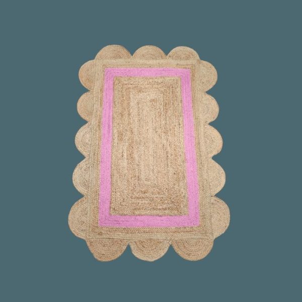 Jute Rugs | Handmade Large Pink Scalloped Border Jute Rug, 2′ x 3′ Jute Rugs Jute Rugs