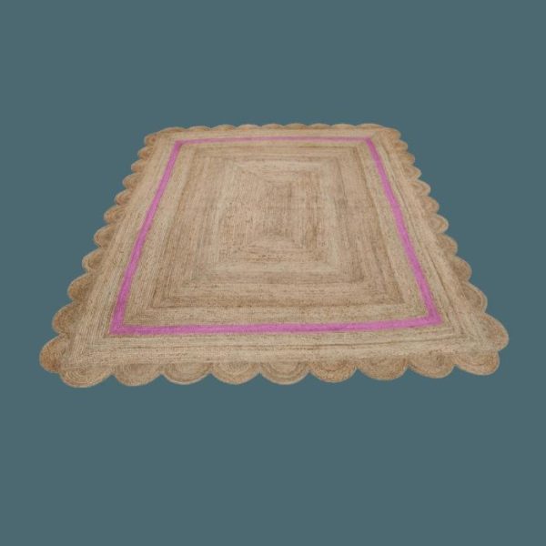 Jute Rugs | Handmade Large Pink Scalloped Border Jute Rug, 2′ x 3′ Jute Rugs Jute Rugs